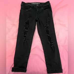 American Eagle Black Ripped Jegging Crop Jeans